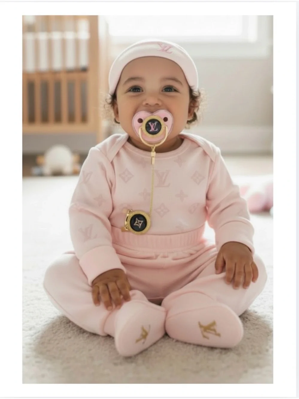 A-1DC-41: LOUIS VUITTON Murakami Upcycled Custom Pink/Yellow Pacifier w/Clip,COA